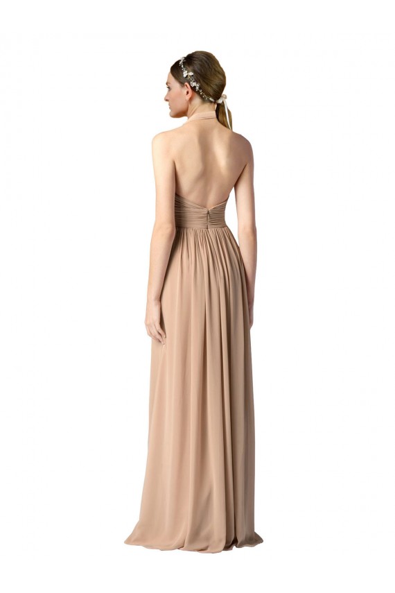 Soft Chiffon Halter Neck Sleeveless Open Back Long Bridesmaid Dress / Formal Dress Kent