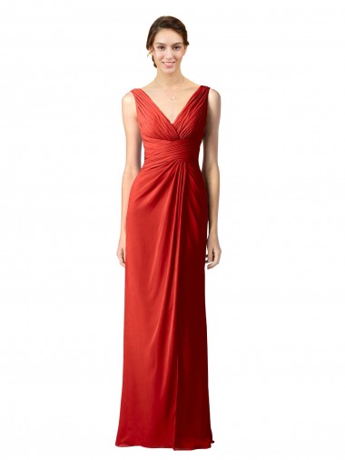 Soft Chiffon V-Neck Sleeveless V-Back Red Long Bridesmaid Dress Kent