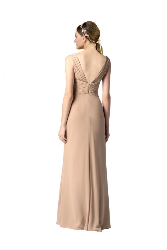 Soft Chiffon V-Neck Sleeveless V-Back Red Long Bridesmaid Dress Kent