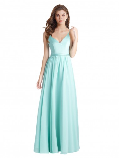 Soft Chiffon & Satin V-Neck Sleeveless V-Back Long Bridesmaid Dress Kent