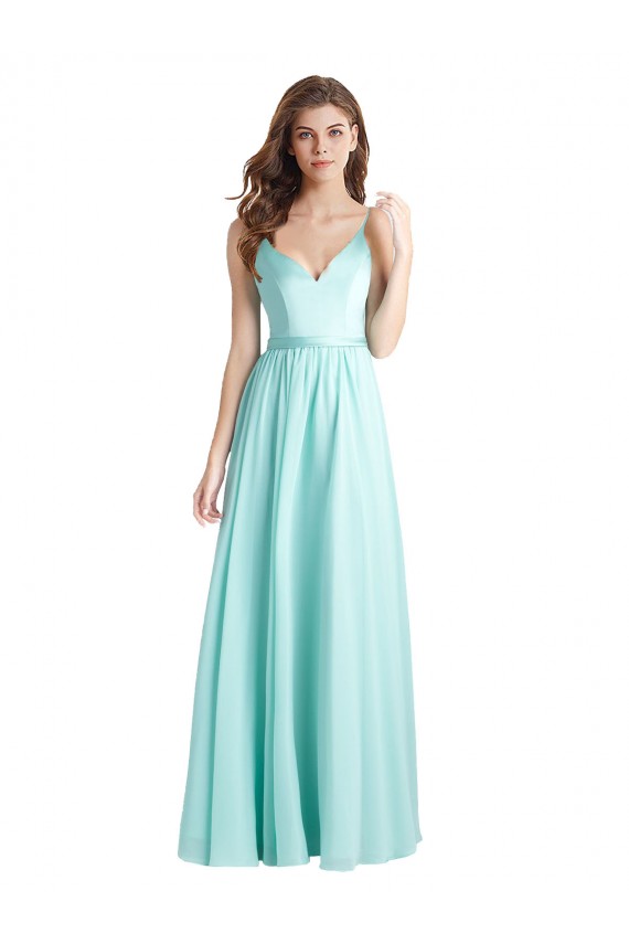Soft Chiffon & Satin V-Neck Sleeveless V-Back Long Bridesmaid Dress Kent