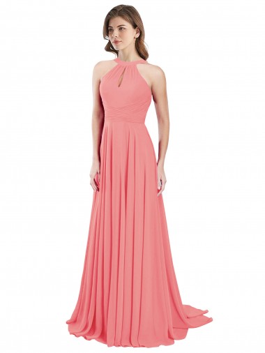 Chiffon Halter Neck Sleeveless Open Back Watermelon Long Bridesmaid Dress / Evening Dress Kent