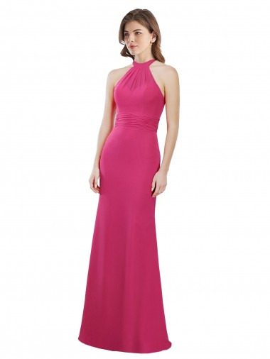 Soft Chiffon Halter Neck Sleeveless Open Back Ruby Long Bridesmaid Dress Kent