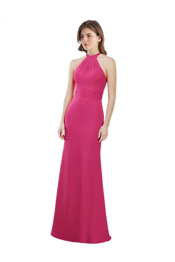 Soft Chiffon Halter Neck Sleeveless Open Back Ruby Long Bridesmaid Dress Kent