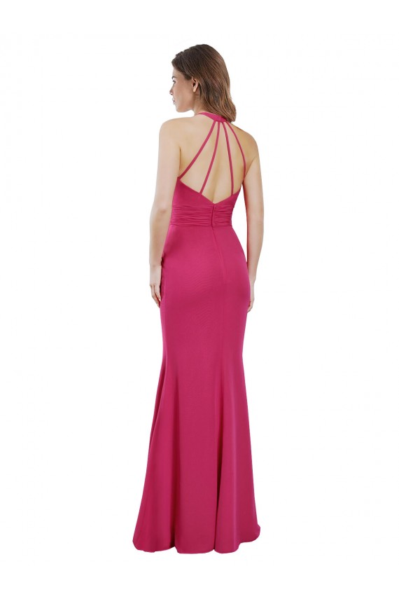Soft Chiffon Halter Neck Sleeveless Open Back Ruby Long Bridesmaid Dress Kent