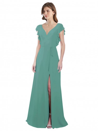 Soft Chiffon V-Neck Cap Sleeves V-Back Long Formal Dress / Bridesmaid Dress Kent