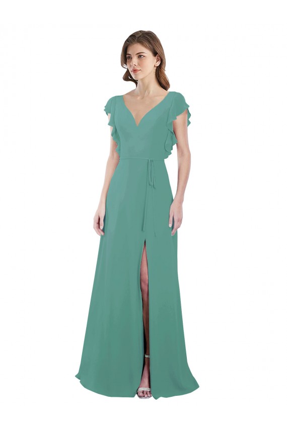 Soft Chiffon V-Neck Cap Sleeves V-Back Long Formal Dress / Bridesmaid Dress Kent