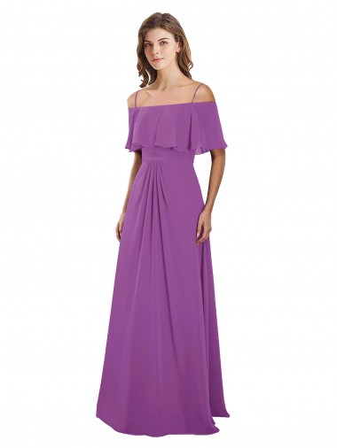 Soft Chiffon Off the Shoulder Flutter Sleeves Dahlia Long Bridesmaid Dress Kent