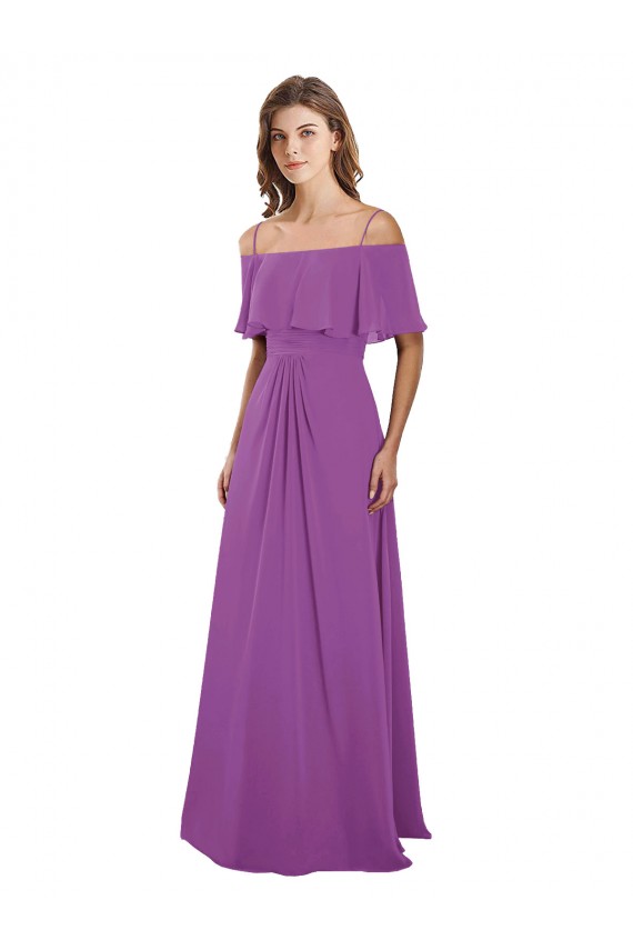 Soft Chiffon Off the Shoulder Flutter Sleeves Dahlia Long Bridesmaid Dress Kent