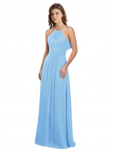 Chiffon Halter Neck Sleeveless Keyhole Back Periwinkle Long Bridesmaid Dress / Evening Dress Kent