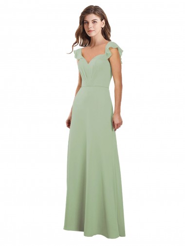 Soft Chiffon Sweetheart Cap Sleeves Low Back Long Bridesmaid Dress / Formal Dress Kent