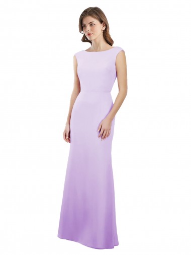 Soft Chiffon Round Neck Cap Sleeves Open Back Long Bridesmaid Dress Kent