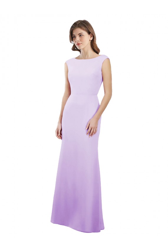 Soft Chiffon Round Neck Cap Sleeves Open Back Long Bridesmaid Dress Kent