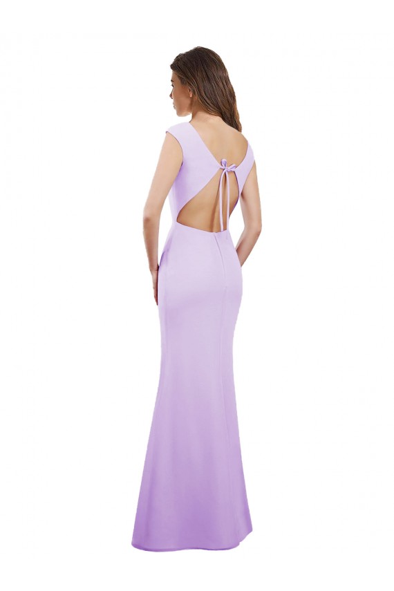 Soft Chiffon Round Neck Cap Sleeves Open Back Long Bridesmaid Dress Kent