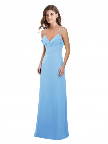 Soft Chiffon Spaghetti Straps Sleeveless Keyhole Back Long Bridesmaid Dress Kent