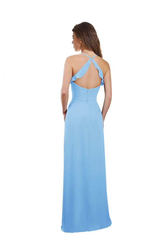 Soft Chiffon Spaghetti Straps Sleeveless Keyhole Back Long Bridesmaid Dress Kent