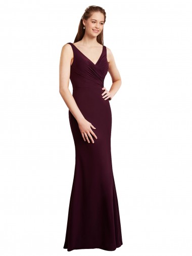 Soft Chiffon V-Neck Sleeveless V-Back Burgundy Gold Long Bridesmaid Dress Kent