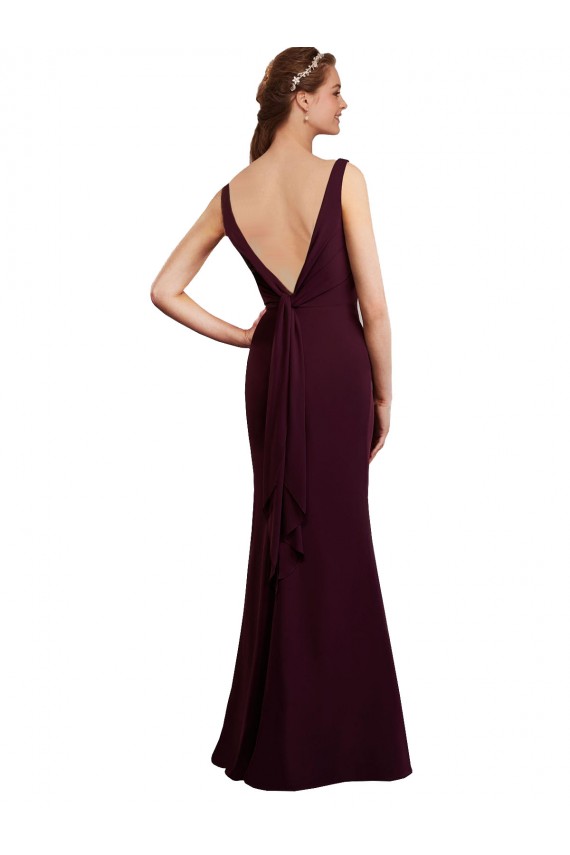 Soft Chiffon V-Neck Sleeveless V-Back Burgundy Gold Long Bridesmaid Dress Kent