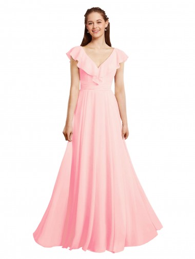Chiffon V-Neck Cap Sleeves V-Back Long Bridesmaid Dress / Evening Gowns Kent
