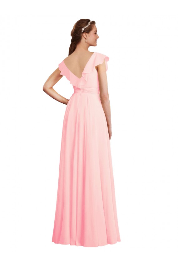Chiffon V-Neck Cap Sleeves V-Back Long Bridesmaid Dress / Evening Gowns Kent