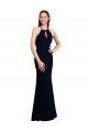 Soft Chiffon Halter Neck Sleeveless Open Back Dark Navy Long Bridesmaid Dress Kent