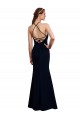 Soft Chiffon Halter Neck Sleeveless Open Back Dark Navy Long Bridesmaid Dress Kent