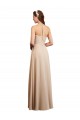 Soft Chiffon Halter Neck Sleeveless Low Back Champagne Long Bridesmaid Dress Kent