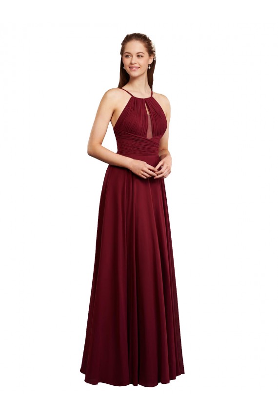 Chiffon Spaghetti Straps Sleeveless Open Back Long Bridesmaid Evening Dress Kent