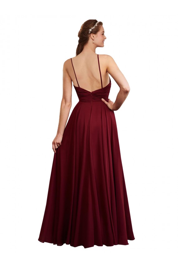 Chiffon Spaghetti Straps Sleeveless Open Back Long Bridesmaid Evening Dress Kent