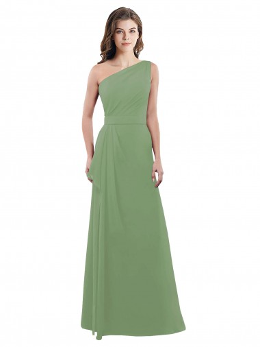 Soft Chiffon One Shoulder Sleeveless Seagrass Long Bridesmaid Dress Kent
