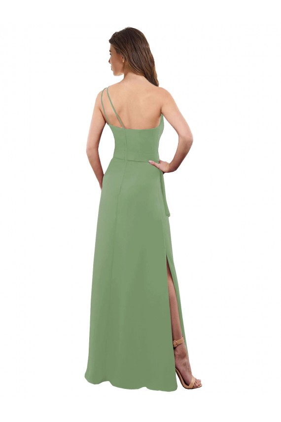 Soft Chiffon One Shoulder Sleeveless Seagrass Long Bridesmaid Dress Kent