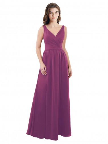 Soft Chiffon V-Neck Sleeveless V-Back Wild Berry Long Bridesmaid Dress Kent