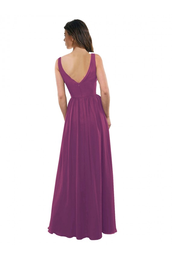 Soft Chiffon V-Neck Sleeveless V-Back Wild Berry Long Bridesmaid Dress Kent