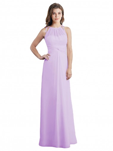 Soft Chiffon Halter Neck Sleeveless Keyhole Back Long Bridesmaid Dress / Formal Dress Kent