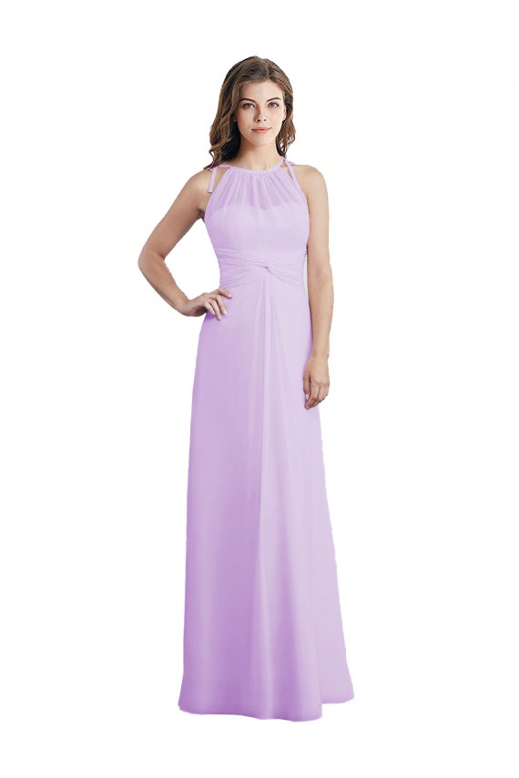 Soft Chiffon Halter Neck Sleeveless Keyhole Back Long Bridesmaid Dress / Formal Dress Kent