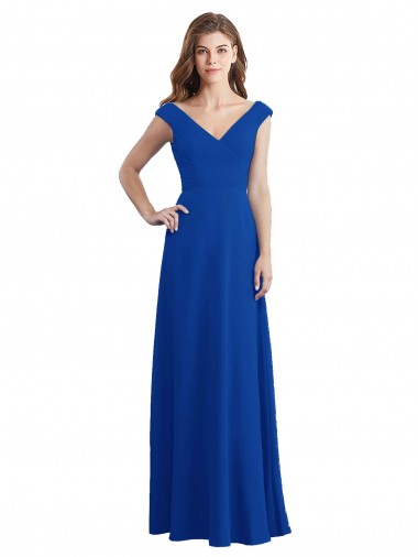 Chiffon V-Neck Sleeveless Royal Blue Long Bridesmaid Dress / Evening Dress Kent