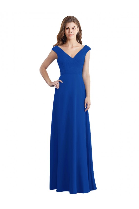 Chiffon V-Neck Sleeveless Royal Blue Long Bridesmaid Dress / Evening Dress Kent