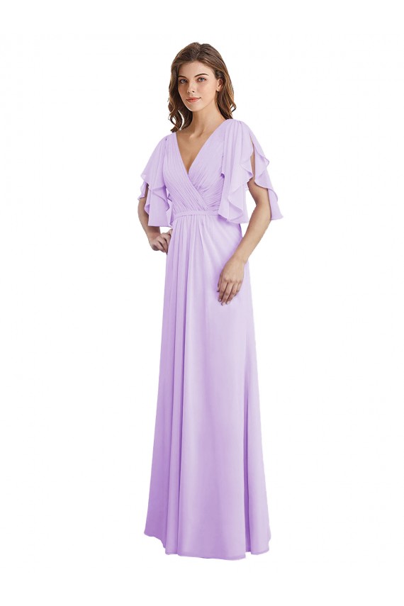 Soft Chiffon V-Neck Split Sleeves V-Back Long Bridesmaid Dress Kent