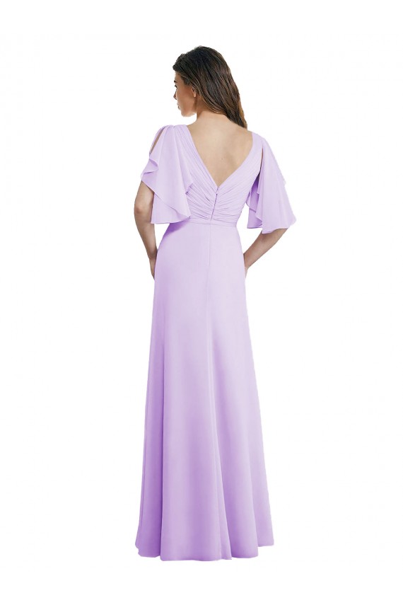 Soft Chiffon V-Neck Split Sleeves V-Back Long Bridesmaid Dress Kent