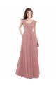 Soft Chiffon V-Neck Cap Sleeves V-Back Dusty Pink Long Bridesmaid Dress Kent