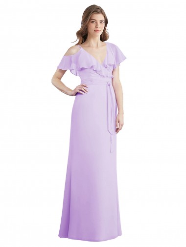 Soft Chiffon V-Neck Cold Shoulder V-Back Long Bridesmaid Dresses Kent