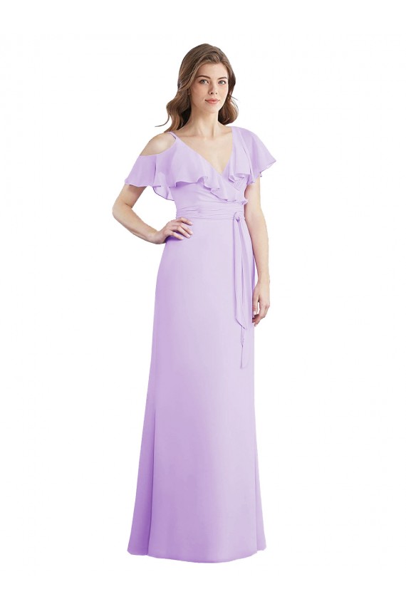Soft Chiffon V-Neck Cold Shoulder V-Back Long Bridesmaid Dresses Kent