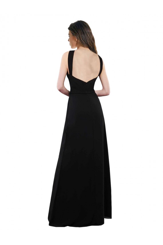 Soft Chiffon Halter Neck Sleeveless Open Back Black Long Bridesmaid Dress Kent