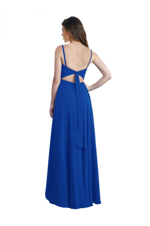 Soft Chiffon Spaghetti Straps Sleeveless Open Back Long High Low Bridesmaid Dress Kent