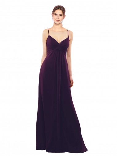 Soft Chiffon Spaghetti Straps Sleeveless Open Back Grape Long Formal Dress / Bridesmaid Dress Kent