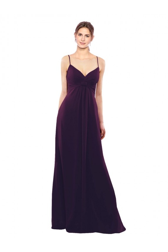 Soft Chiffon Spaghetti Straps Sleeveless Open Back Grape Long Formal Dress / Bridesmaid Dress Kent