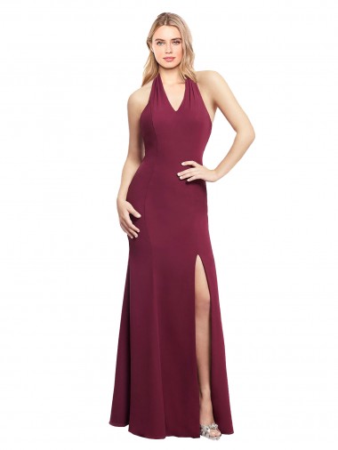 Soft Chiffon Halter Neck Sleeveless Open Back Mermaid Long Bridesmaid Dress Kent