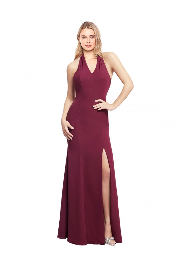 Soft Chiffon Halter Neck Sleeveless Open Back Mermaid Long Bridesmaid Dress Kent