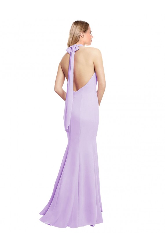 Soft Chiffon Halter Neck Sleeveless Open Back Mermaid Long Bridesmaid Dress Kent