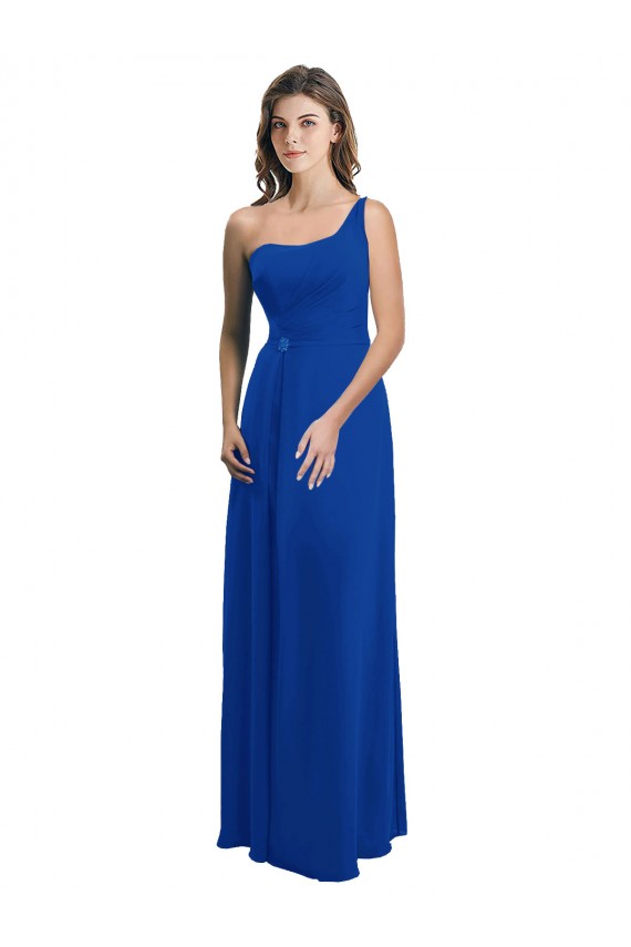Soft Chiffon One Shoulder Sleeveless Low Back Long Bridesmaid Dress Kent